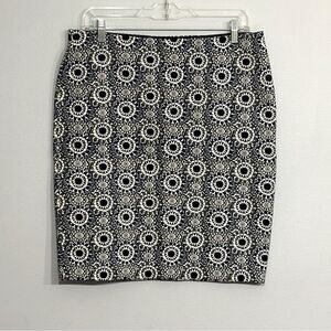 Ann Taylor Petite Women’s Blue Grey White Geo Pattern Mini Pencil Skirt 12p